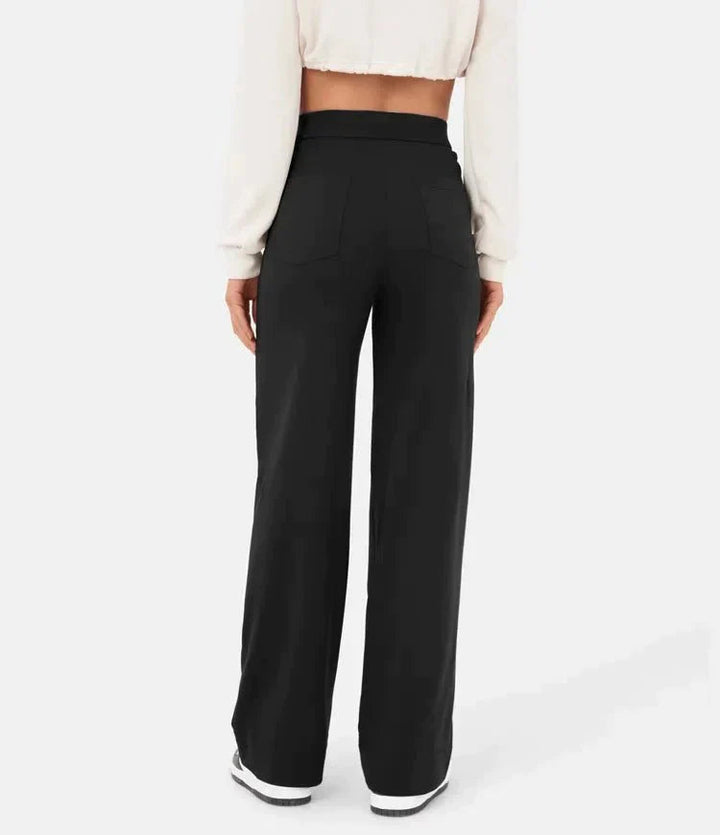 Damenhose | Hohe Taille | Elastisch | Reguläre Passform | Unifarben | Knöpfe-Luzern Mode