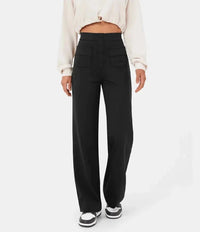 Damenhose | Hohe Taille | Elastisch | Reguläre Passform | Unifarben | Knöpfe-Luzern Mode