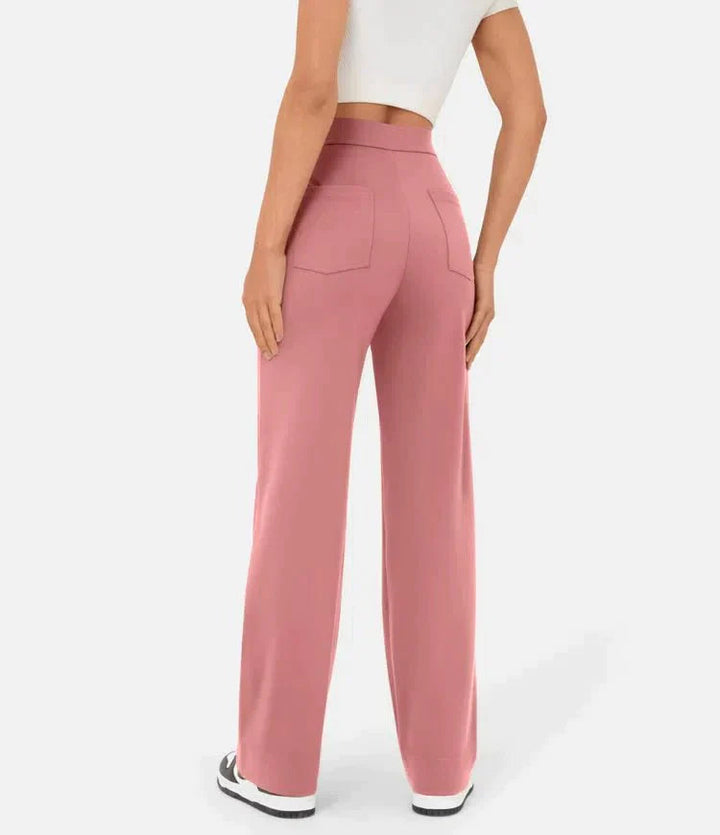 Damenhose | Hohe Taille | Elastisch | Reguläre Passform | Unifarben | Knöpfe-Luzern Mode