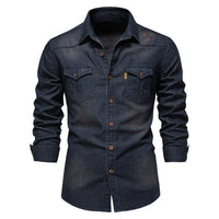 Herren Jeanshemd mit Taschen - Lässiges Denim Hemd-Marineblau-S-Luzern Mode