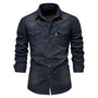 Herren Jeanshemd mit Taschen - Lässiges Denim Hemd-Marineblau-S-Luzern Mode