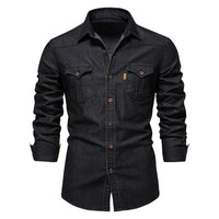Herren Jeanshemd mit Taschen - Lässiges Denim Hemd-Schwarz-S-Luzern Mode