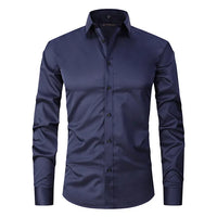 Herren Businesshemd Slim Fit - Elegantes Langarmhemd-Dunkelblau-S-Luzern Mode