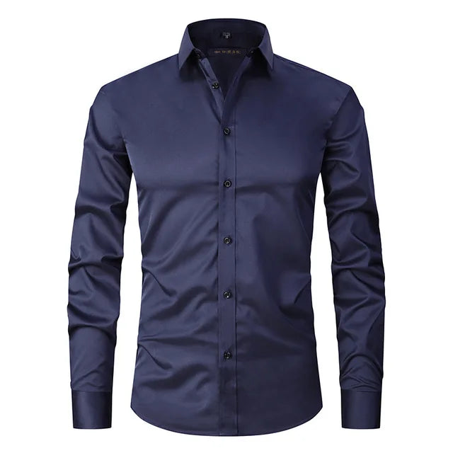 Herren Businesshemd Slim Fit - Elegantes Langarmhemd-Dunkelblau-S-Luzern Mode