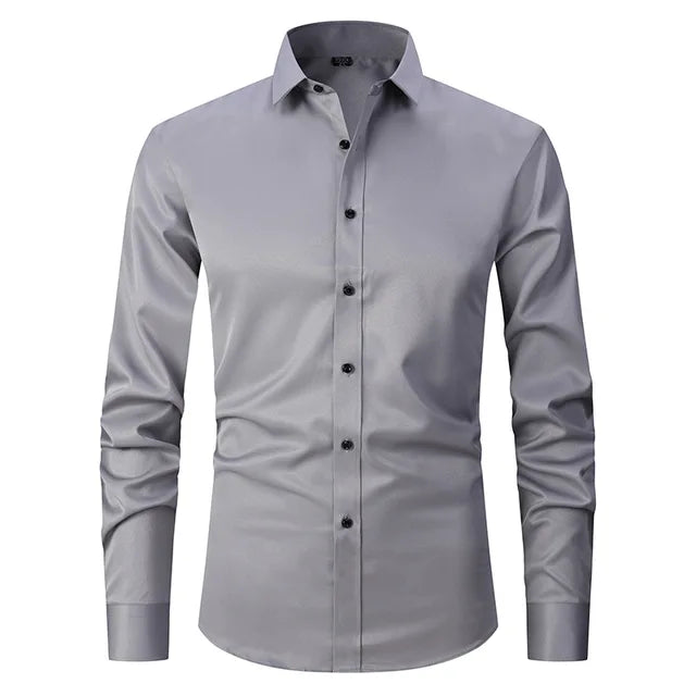 Herren Businesshemd Slim Fit - Elegantes Langarmhemd-Grau-S-Luzern Mode