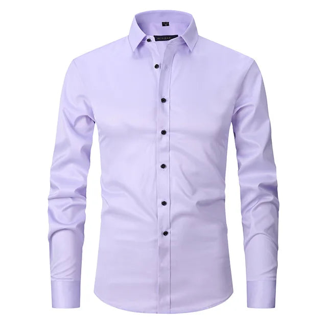 Herren Businesshemd Slim Fit - Elegantes Langarmhemd-Lila-S-Luzern Mode
