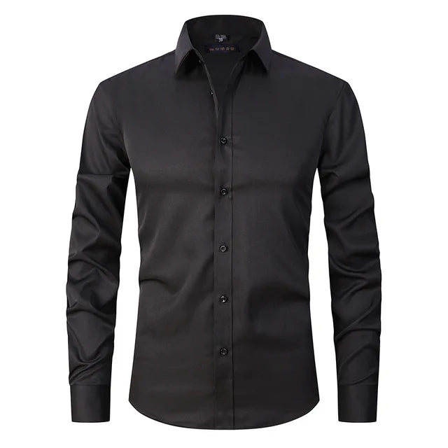 Herren Businesshemd Slim Fit - Elegantes Langarmhemd-Schwarz-S-Luzern Mode