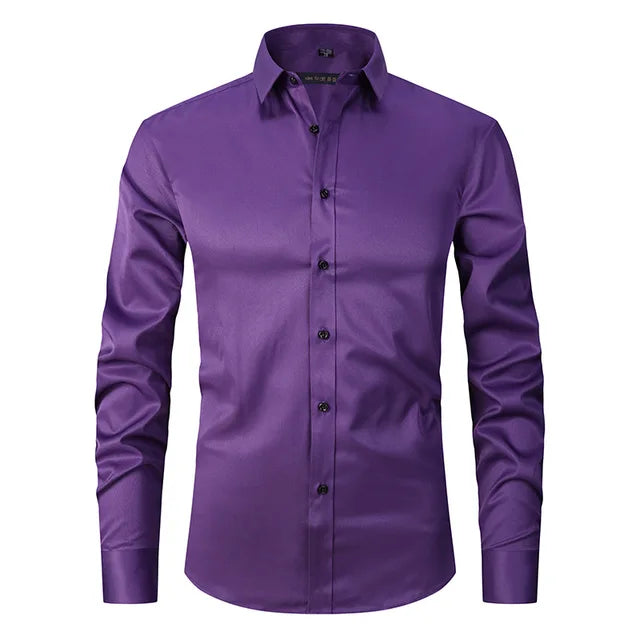 Herren Businesshemd Slim Fit - Elegantes Langarmhemd-Violett-S-Luzern Mode