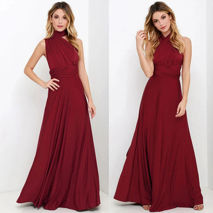 Elegantes Abendkleid Damen - Langes Maxikleid Festlich-Bordeauxrot-XS-Luzern Mode