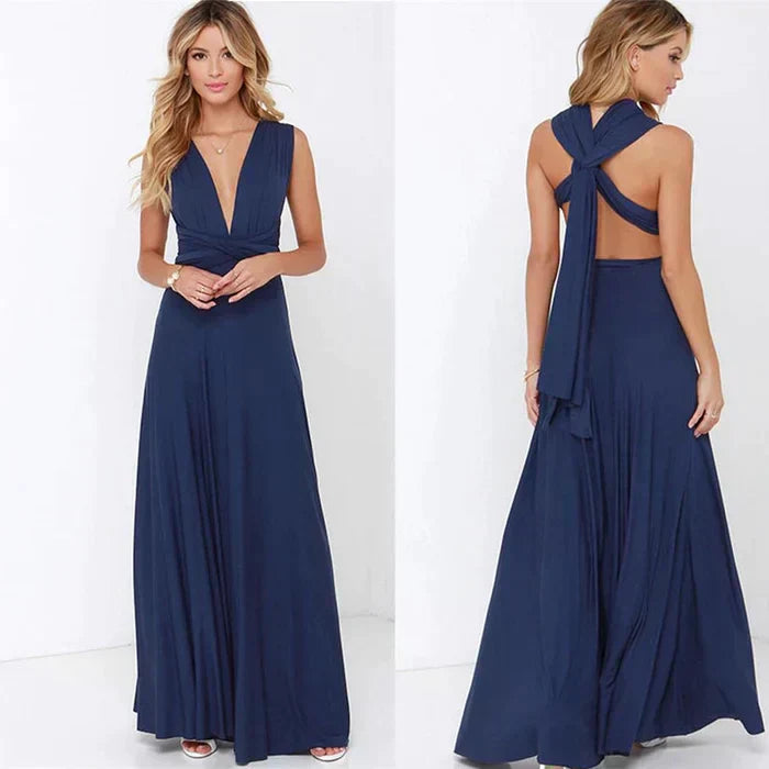 Elegantes Abendkleid Damen - Langes Maxikleid Festlich-Marineblau-XS-Luzern Mode