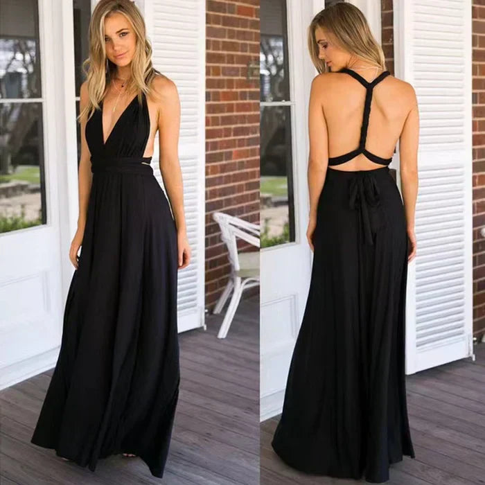 Elegantes Abendkleid Damen - Langes Maxikleid Festlich-Schwarz-XS-Luzern Mode