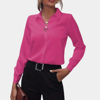 Damen Chiffonbluse | Leicht | Lange Ärmel | Regular Fit | Einfarbig-Dunkelrosa-S-Luzern Mode