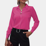 Damen Chiffonbluse | Leicht | Lange Ärmel | Regular Fit | Einfarbig-Dunkelrosa-S-Luzern Mode