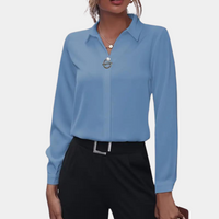 Damen Chiffonbluse | Leicht | Lange Ärmel | Regular Fit | Einfarbig-Hellblau-S-Luzern Mode