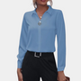 Damen Chiffonbluse | Leicht | Lange Ärmel | Regular Fit | Einfarbig-Hellblau-S-Luzern Mode
