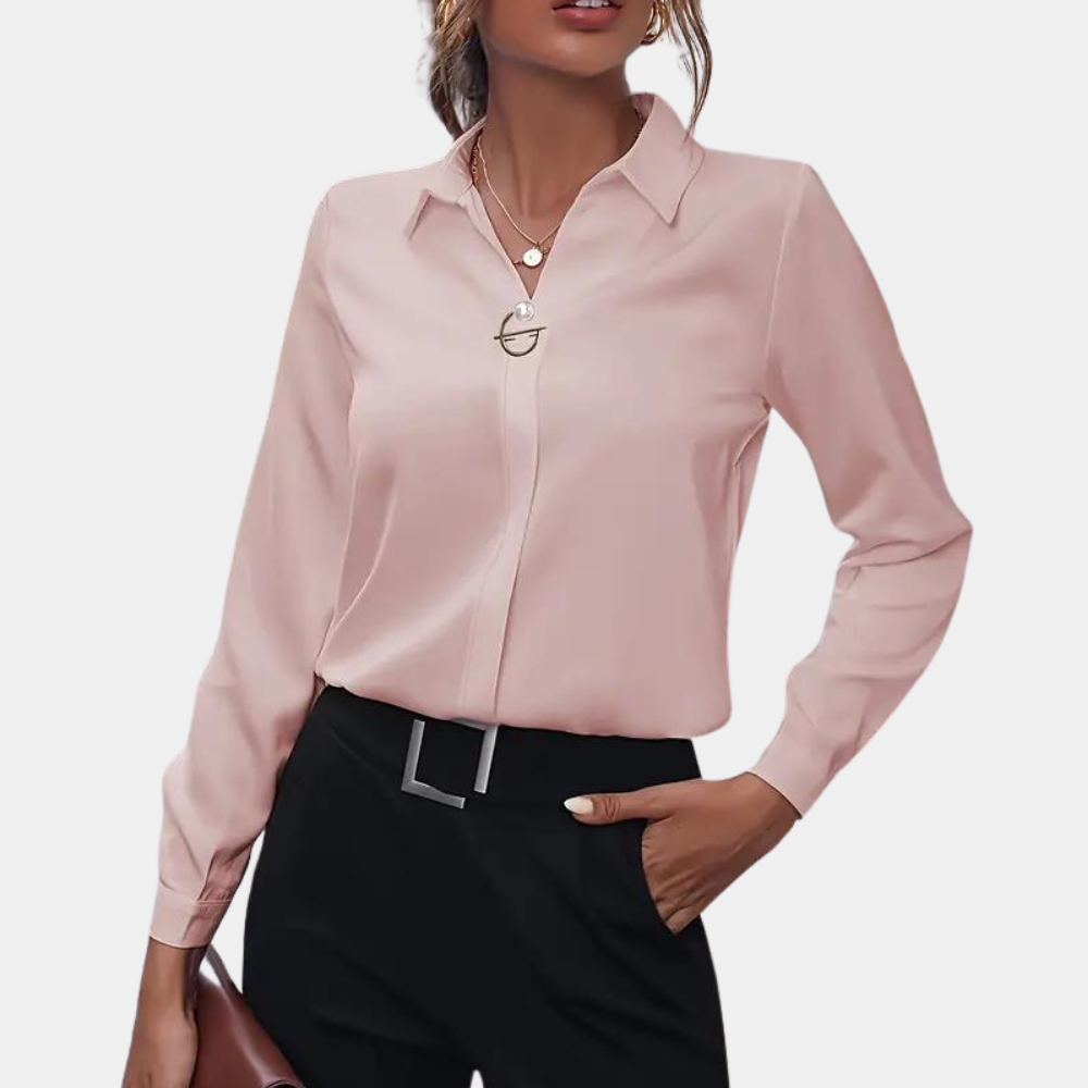 Damen Chiffonbluse | Leicht | Lange Ärmel | Regular Fit | Einfarbig-Rosa-S-Luzern Mode