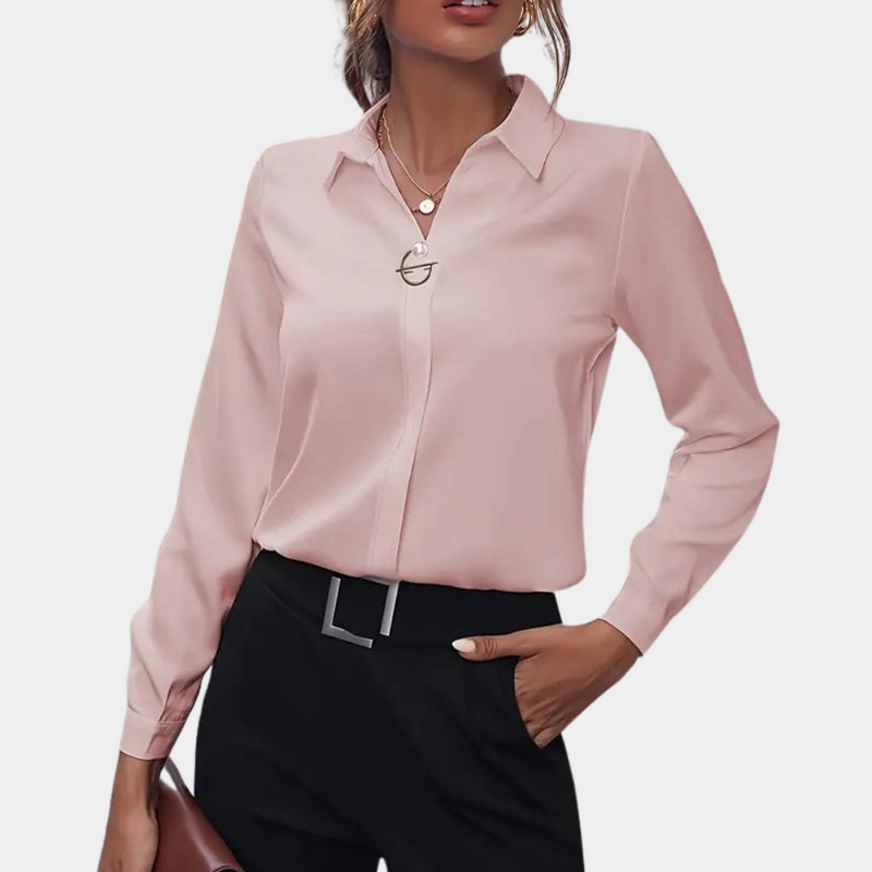 Damen Chiffonbluse | Leicht | Lange Ärmel | Regular Fit | Einfarbig-Rosa-S-Luzern Mode