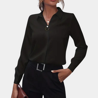 Damen Chiffonbluse | Leicht | Lange Ärmel | Regular Fit | Einfarbig-Schwarz-S-Luzern Mode