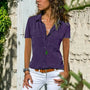 Damen Bluse | Kurzen Ärmeln | Knopfleiste | Kragen | Einfarbig -Lila-S-Luzern Mode