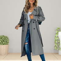 Damen Trenchcoat | Doppelte Knopfleiste | Mittellang | Einfarbig-Grau-S-Luzern Mode