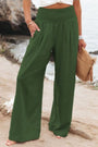 Damen Hose | Boho | Einfarbig | Hohe Taille | Locker | Elastisch-Armeegrün-S-Luzern Mode