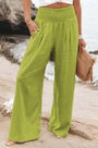Damen Hose | Boho | Einfarbig | Hohe Taille | Locker | Elastisch-Grün-S-Luzern Mode