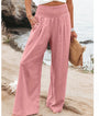 Damen Hose | Boho | Einfarbig | Hohe Taille | Locker | Elastisch-Rosa-S-Luzern Mode