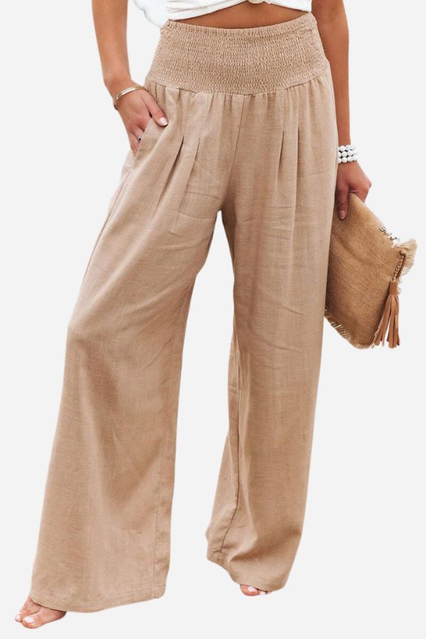 Damen Hose | Boho | Einfarbig | Hohe Taille | Locker | Elastisch-Luzern Mode