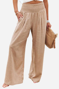 Damen Hose | Boho | Einfarbig | Hohe Taille | Locker | Elastisch-Luzern Mode