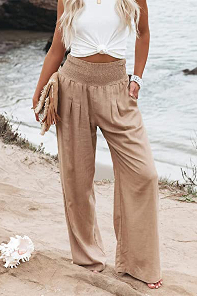 Damen Hose | Boho | Einfarbig | Hohe Taille | Locker | Elastisch-Luzern Mode