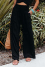 Damen Hose | Boho | Einfarbig | Hohe Taille | Locker | Elastisch-Schwarz-S-Luzern Mode
