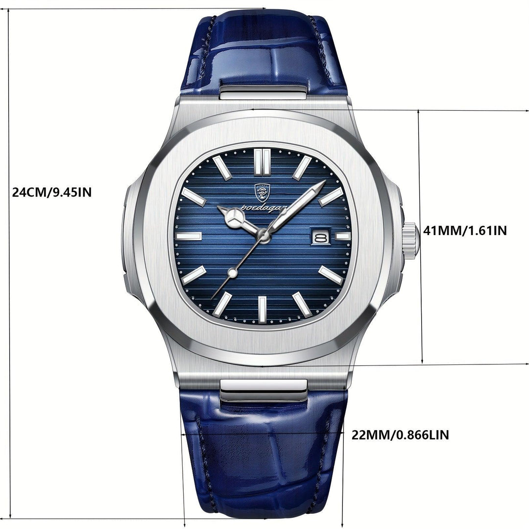 Luxus Herrenuhr mit Lederarmband und Datumsanzeige-Luzern Mode