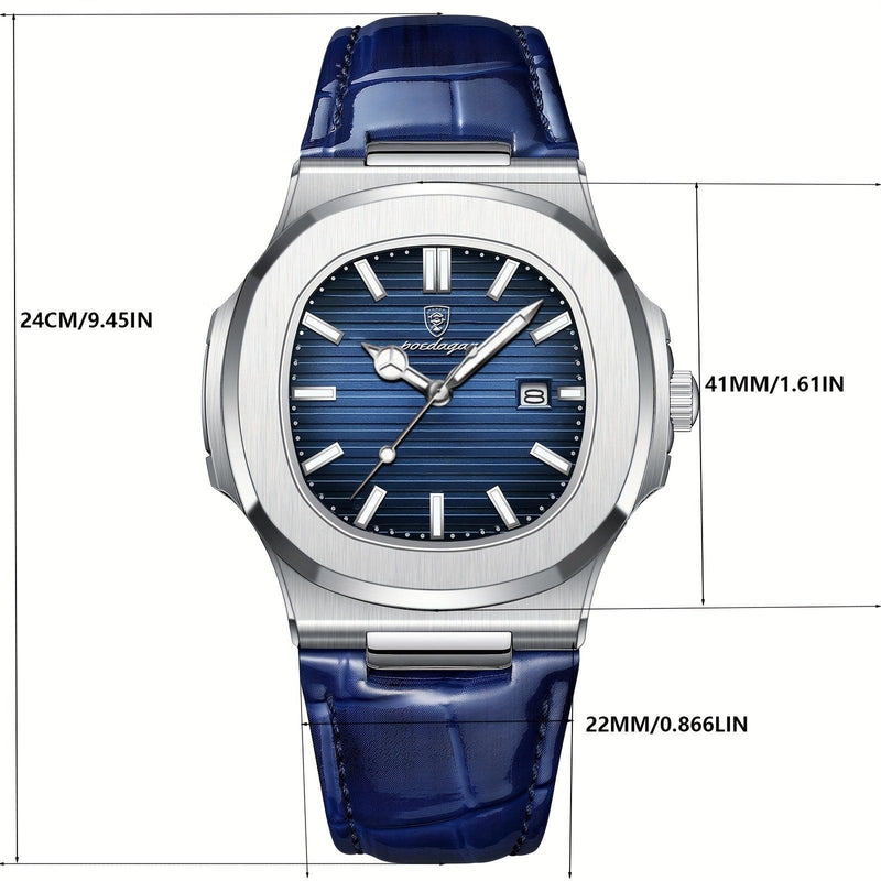 Luxus Herrenuhr mit Lederarmband und Datumsanzeige-Luzern Mode