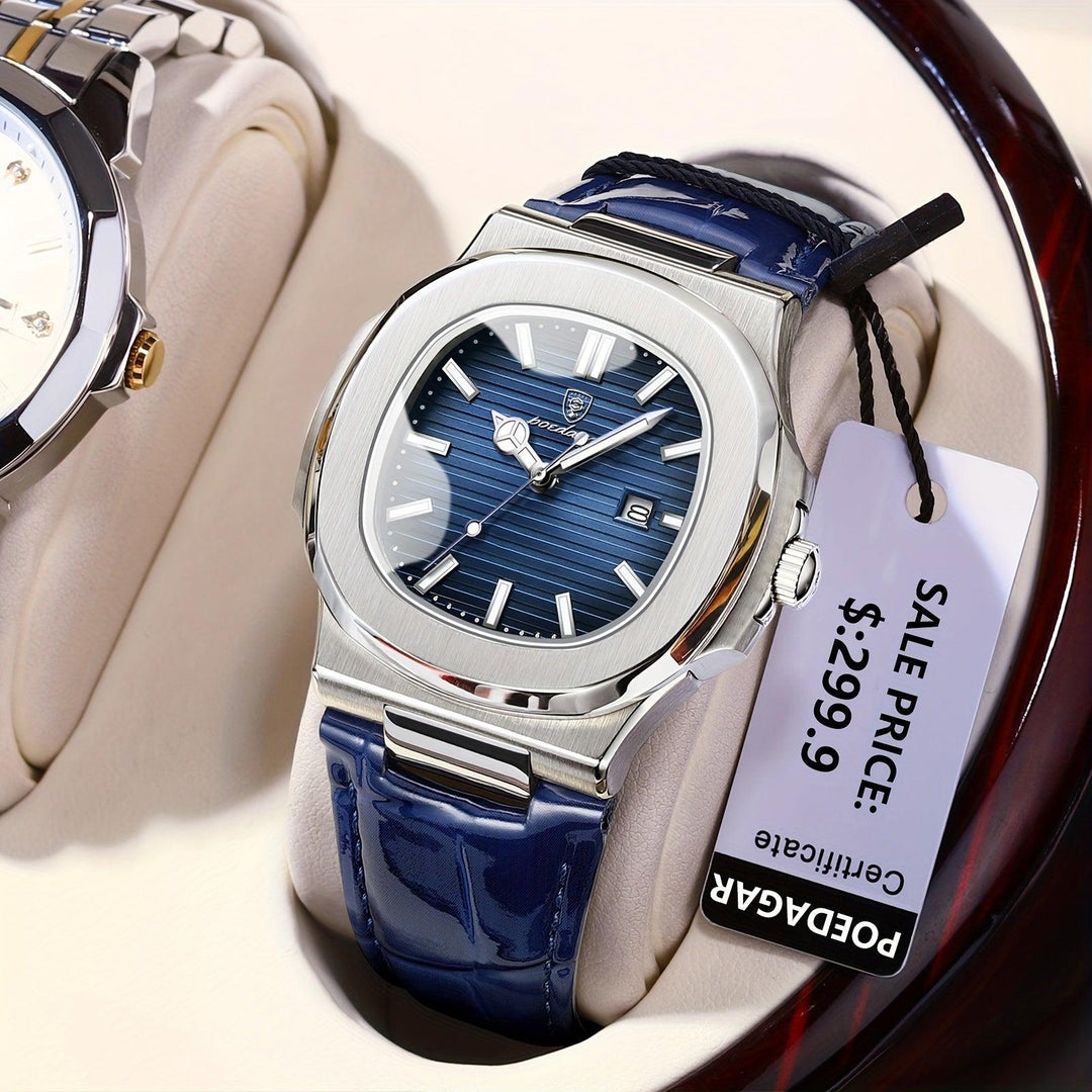 Luxus Herrenuhr mit Lederarmband und Datumsanzeige-Luzern Mode
