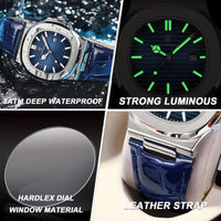 Luxus Herrenuhr mit Lederarmband und Datumsanzeige-Luzern Mode