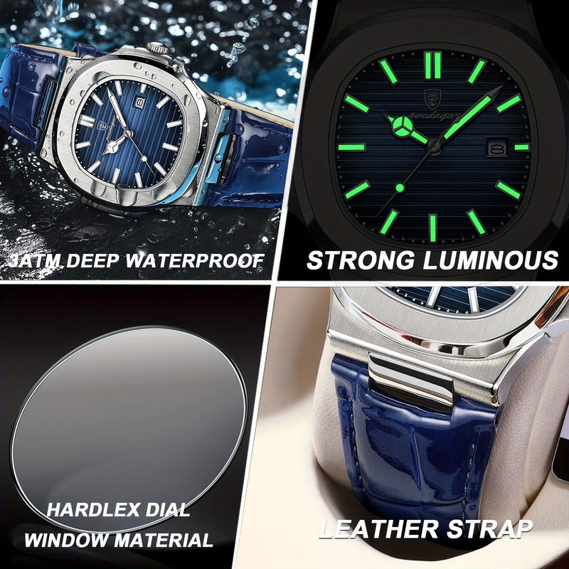 Luxus Herrenuhr mit Lederarmband und Datumsanzeige-Luzern Mode