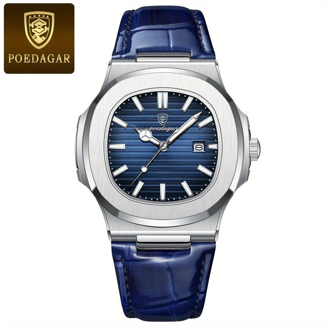 Luxus Herrenuhr mit Lederarmband und Datumsanzeige-Blau-Luzern Mode
