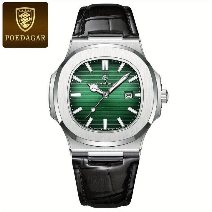 Luxus Herrenuhr mit Lederarmband und Datumsanzeige-Grün / Schwarz-Luzern Mode