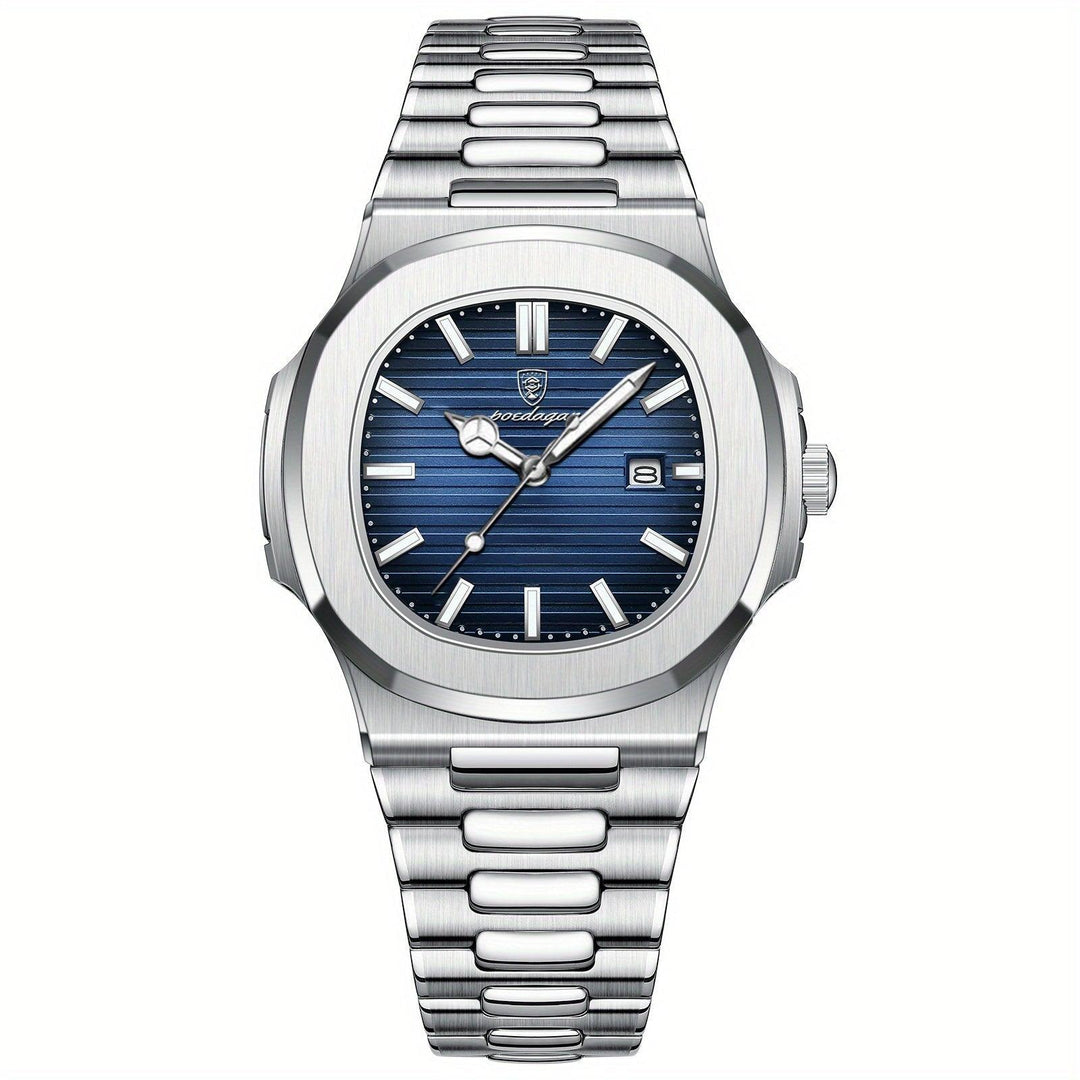 Luxus Herrenuhr mit Lederarmband und Datumsanzeige-Silber / Blau-Luzern Mode