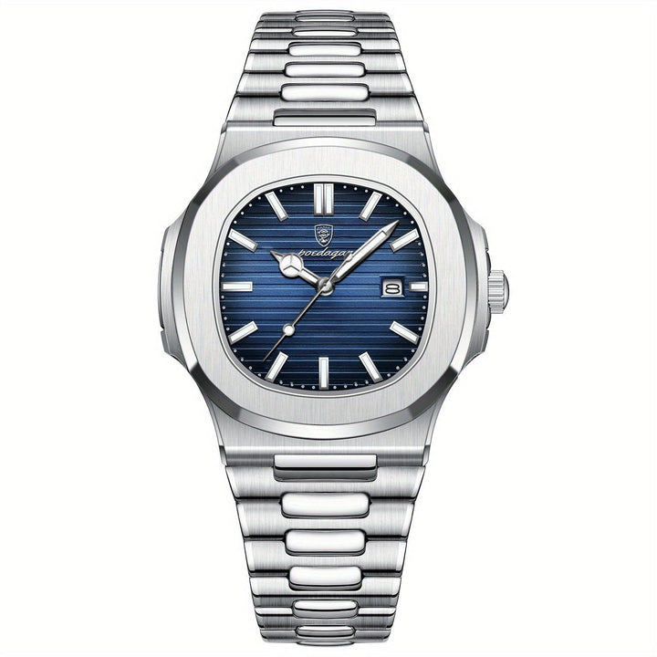 Luxus Herrenuhr mit Lederarmband und Datumsanzeige-Silber / Blau-Luzern Mode
