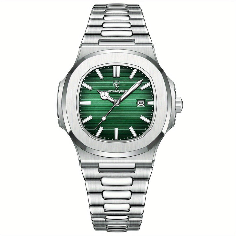 Luxus Herrenuhr mit Lederarmband und Datumsanzeige-Silber / Grün-Luzern Mode