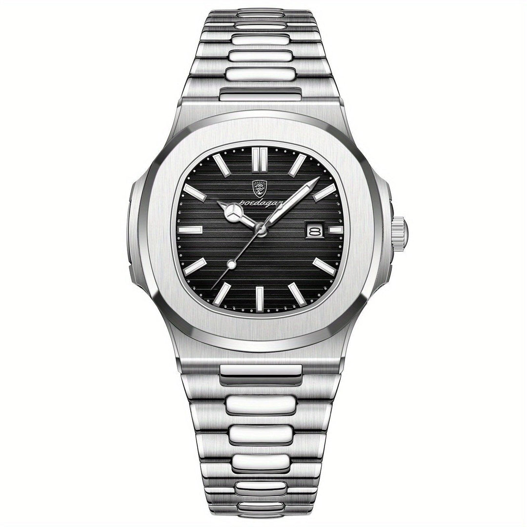 Luxus Herrenuhr mit Lederarmband und Datumsanzeige-Silber-Luzern Mode