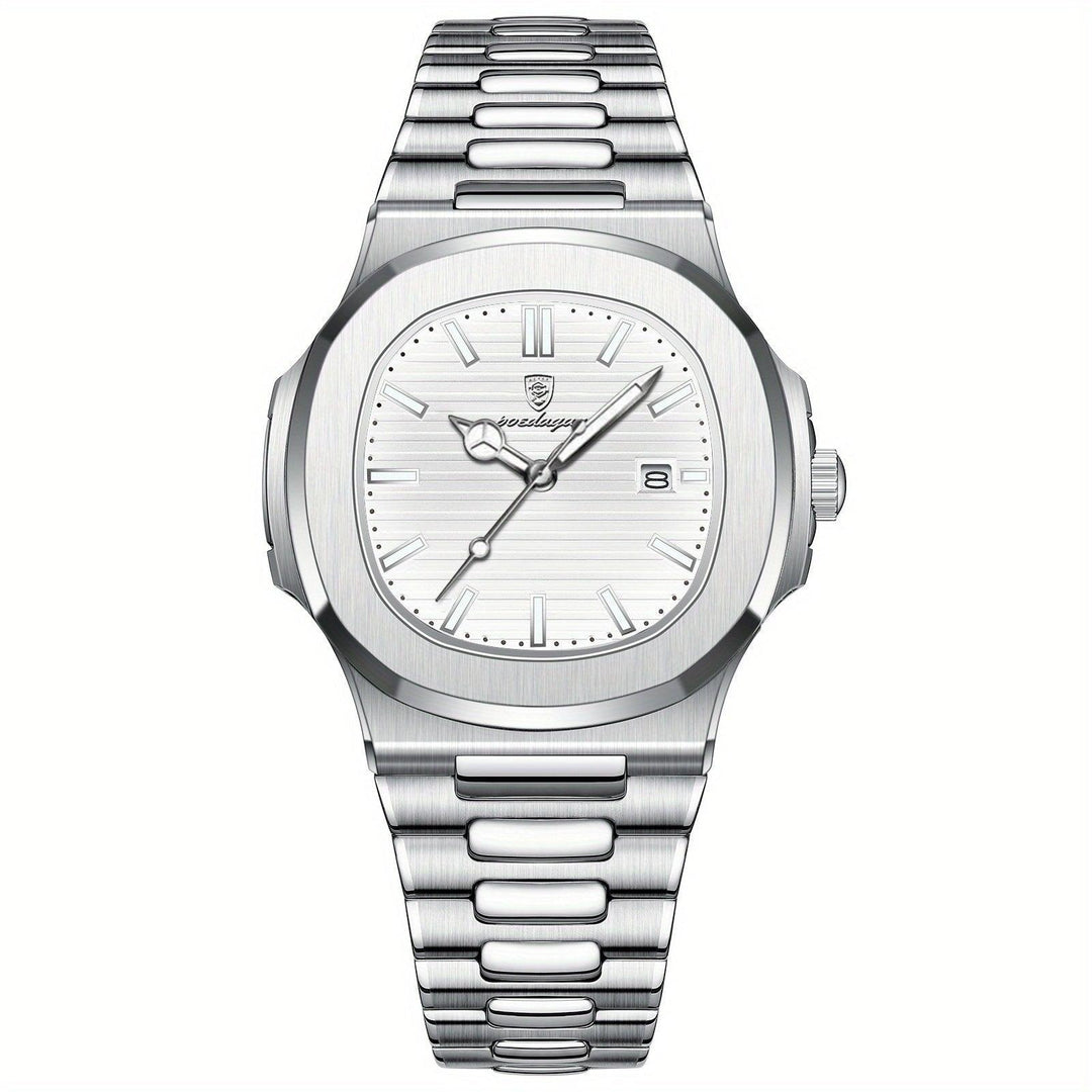 Luxus Herrenuhr mit Lederarmband und Datumsanzeige-Silber / Weiß-Luzern Mode