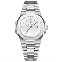 Luxus Herrenuhr mit Lederarmband und Datumsanzeige-Silber / Weiß-Luzern Mode