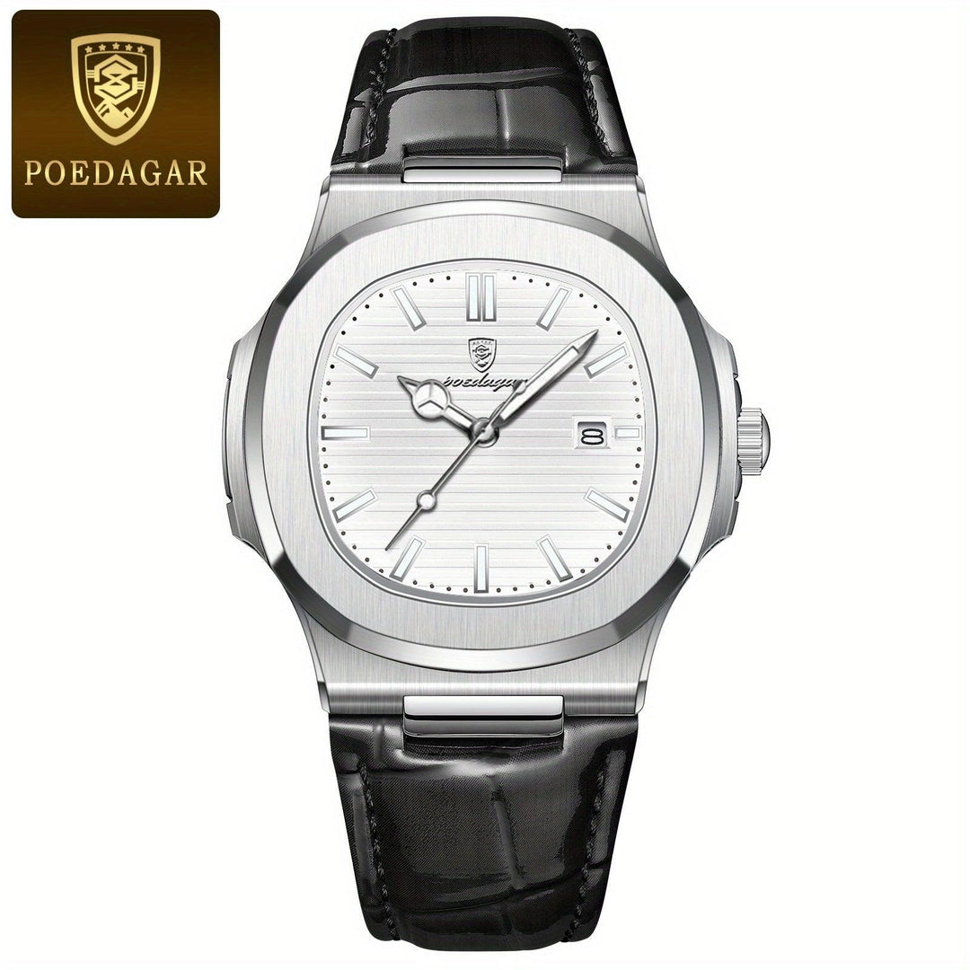 Luxus Herrenuhr mit Lederarmband und Datumsanzeige-Weiß-Luzern Mode