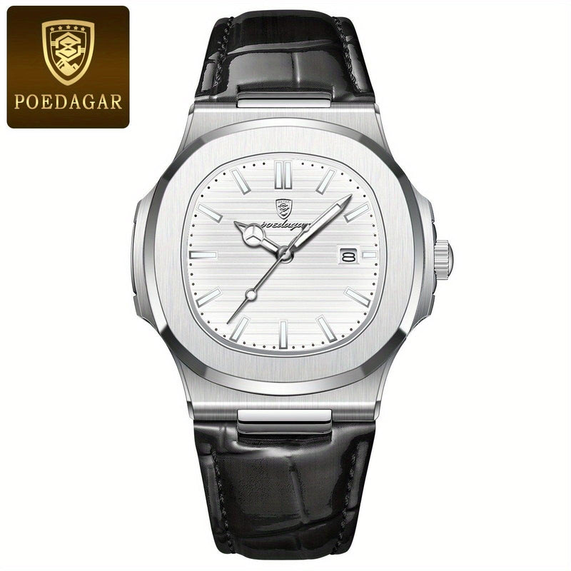 Luxus Herrenuhr mit Lederarmband und Datumsanzeige-Weiß-Luzern Mode