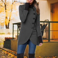 Damen Wintermantel mit asymmetrischem Schnitt und Knöpfen-Grau-S-Luzern Mode