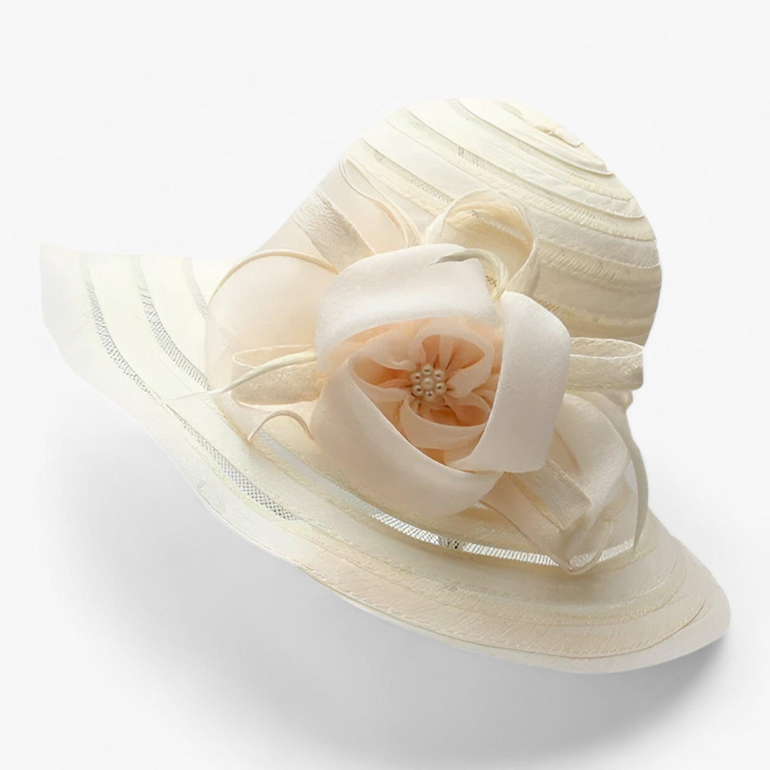 Damen Sonnenhut | Breite Krempe | Blumendetail | Einfarbig | Organza-Gelb-Luzern Mode