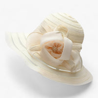 Damen Sonnenhut | Breite Krempe | Blumendetail | Einfarbig | Organza-Gelb-Luzern Mode