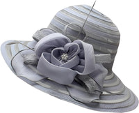 Damen Sonnenhut | Breite Krempe | Blumendetail | Einfarbig | Organza-Grau-Luzern Mode